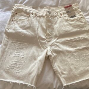 Levi's White Distressed Denim Shorts